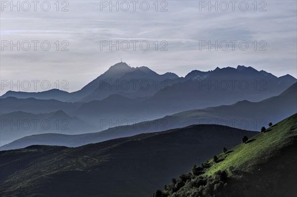 Mountain ranges at sunrise seen from the Col d'Aubisque in the Pyrenees