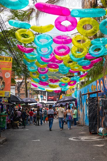 Balloons hanging over the street