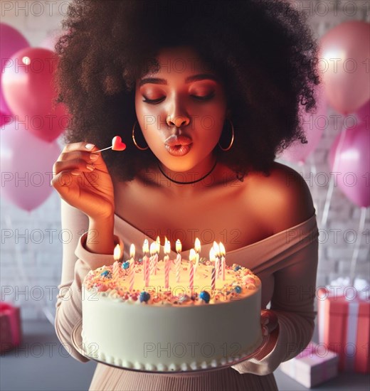 Young afro style curly black youngt woman alone