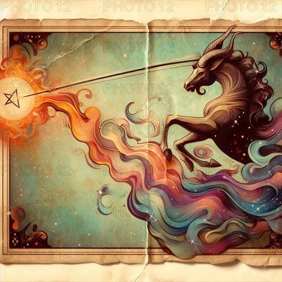 Sagittarius zodiac astra retro vintage carton card