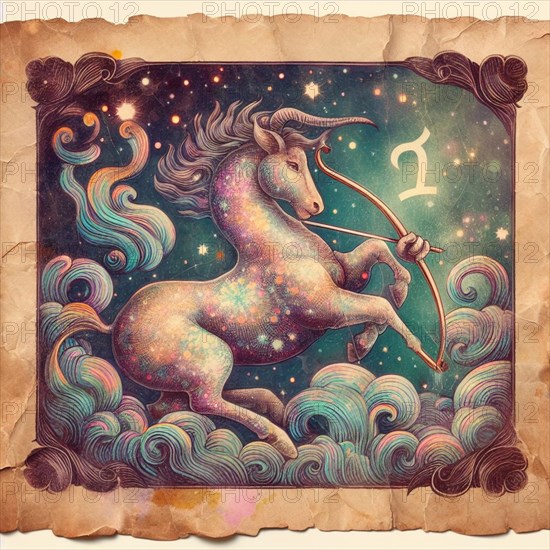 Sagittarius zodiac astra retro vintage carton card