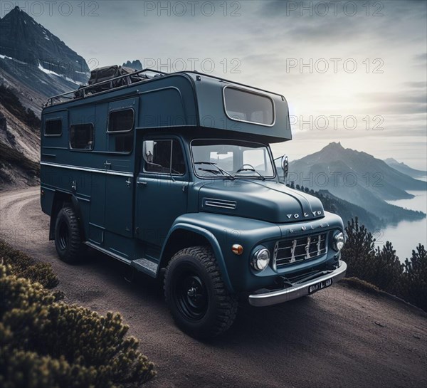 Rusty dirt offroad 4x4 swedish truck lifted vintage custom camper conversion jeep overlanding in mountain roads