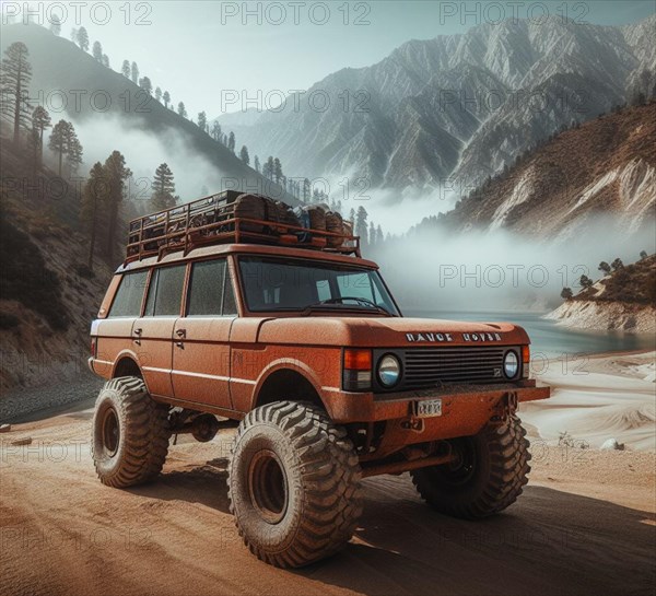 Rusty dirt offroad 4x4 lifted vintage custom camper conversion jeep overlanding in mountain roads