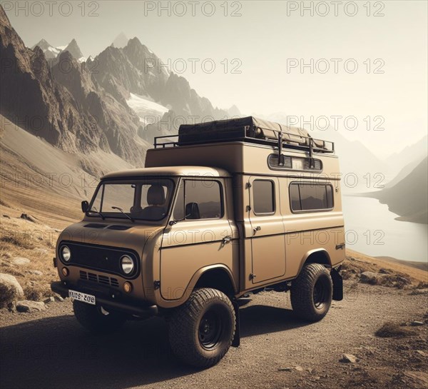 Rusty dirt offroad 4x4 lifted vintage custom camper conversion jeep overlanding in mountain roads