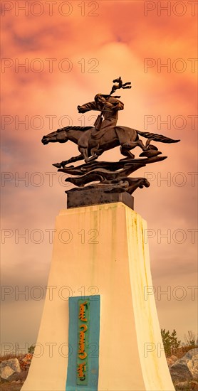 Close-up of the statue of the Mongolian traditional horse violoncello in the city of Darkhan. Mongolia