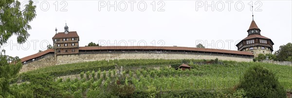 Panoramic photo of the medieval town wall with the castle wall