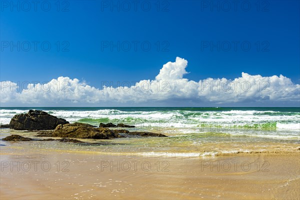 Remote Pe de Serra Beach in the city of Serra Grande on the south coast of Bahia state on a sunny summer day