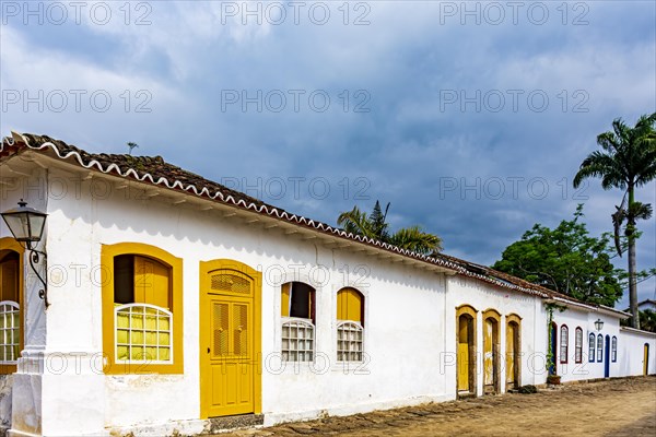 Historic colonial-style houses on a old street in the famous city of Paraty in the state of Rio de Janeiro