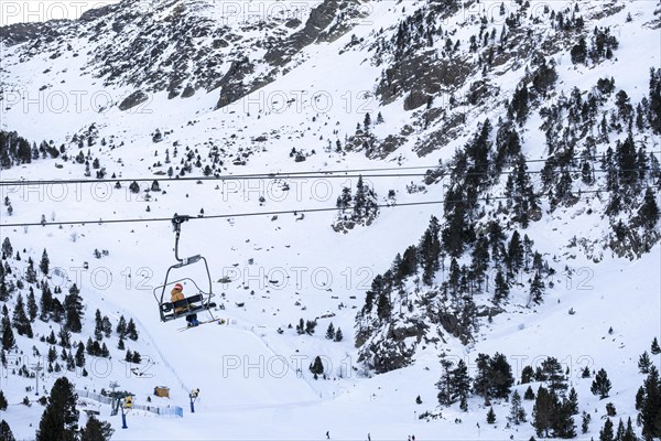 Cable car on the ski slopes in Andorra during winter
