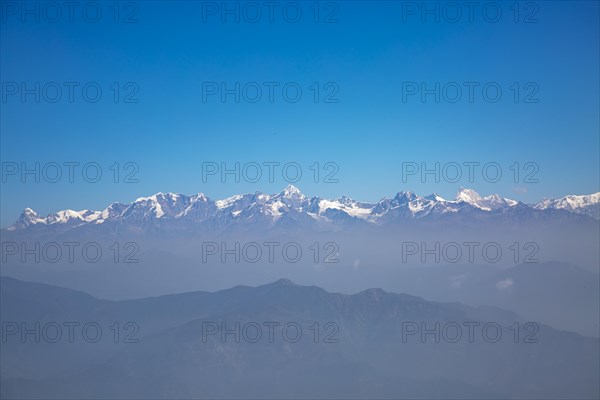 Snow capped Saklana range in Dhanaulti tehsil of Tehri Garhwal district in Uttarakhand