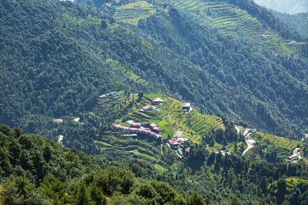 Aerial view of the Saklana range hill station in Mussoorie