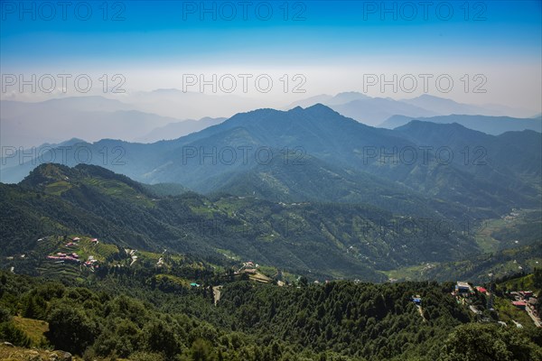 Aerial view of the Saklana range hill station in Mussoorie