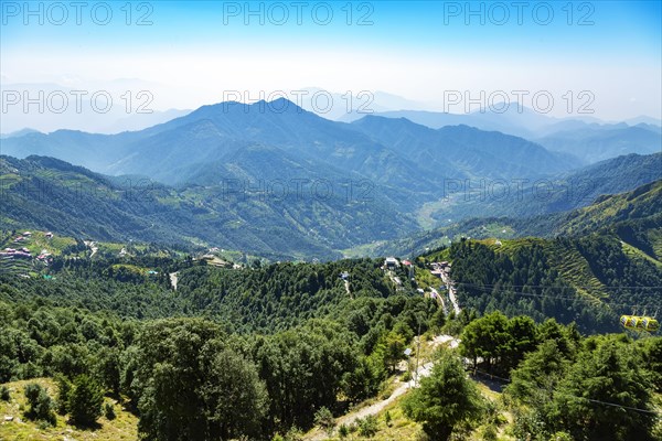 Aerial view of the Saklana range hill station in Mussoorie