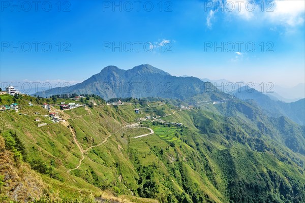 Aerial view of the Saklana range hill station in Mussoorie