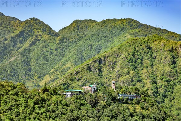 Aerial view of the Saklana range hill station in Mussoorie