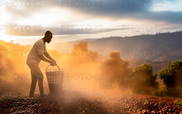 African man harvesting on a coffee plantation