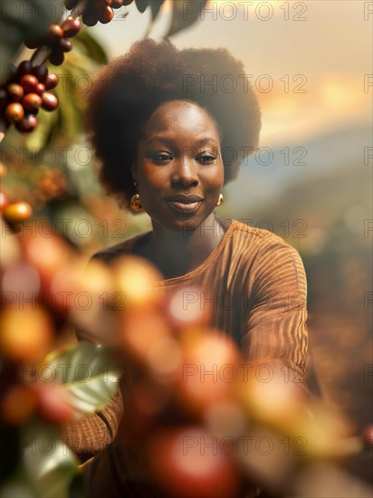 African woman harvesting on a coffee plantation