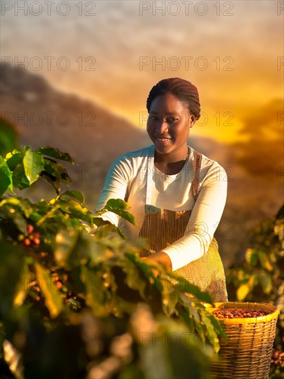 African woman harvesting on a coffee plantation