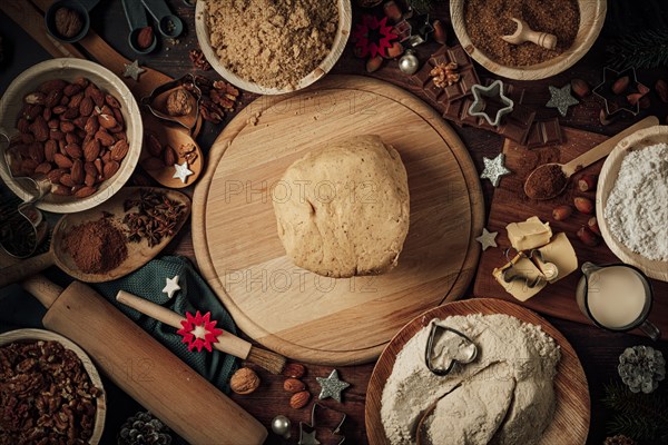 Dough ball on wooden board