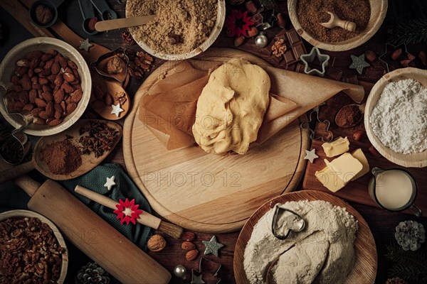 Dough ball on wooden board