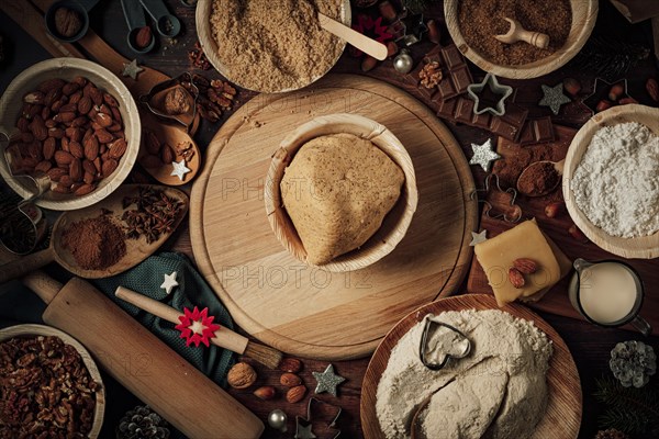 Dough ball on wooden board