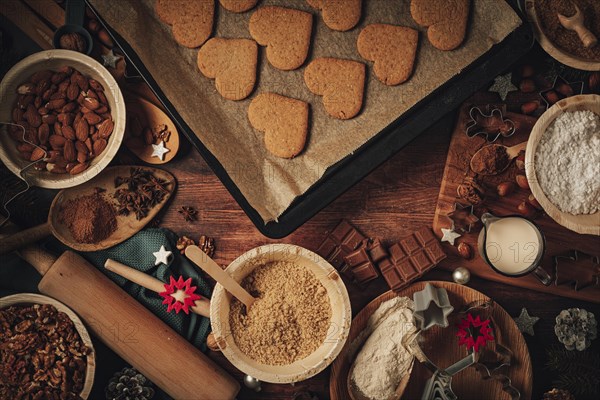 Baked Christmas biscuits on baking tray