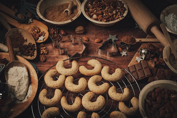 Baked croissants on a cake rack