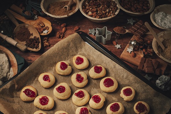 Hussarenkrapferl baked on a baking tray