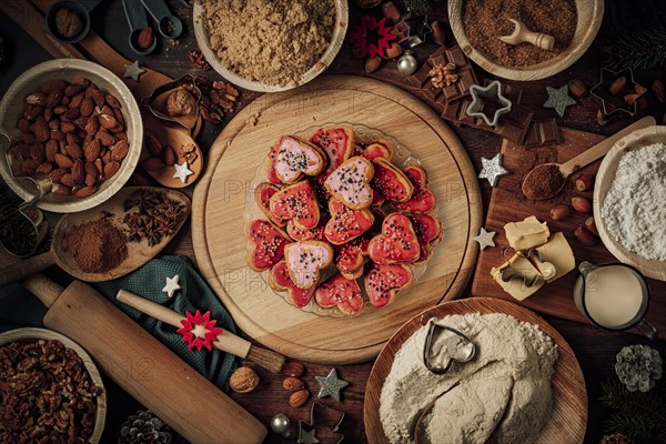 Plate with glazed heart-shaped biscuits