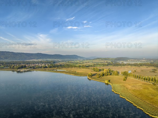 Aerial view of the western part of Lake Constance with the Radolfzeller Aachried and the Aach estuary