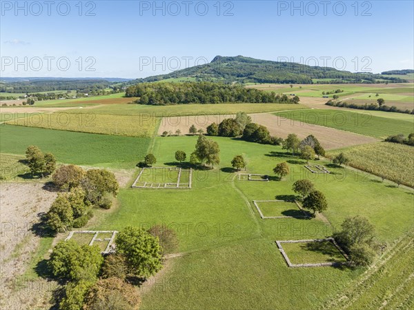 Aerial view of the open-air museum Roemischer Gutshof in Buesslingen