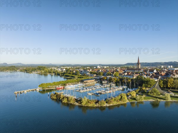 Aerial view of the town of Radolfzell on Lake Constance with the Waeschbruck harbour