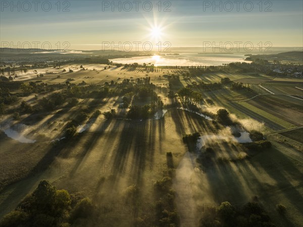 Aerial view of the Radolfzeller Aach at sunrise