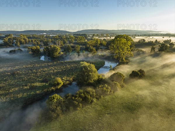 Aerial view of the Radolfzeller Aach at sunrise