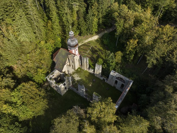 Aerial view of the church ruins