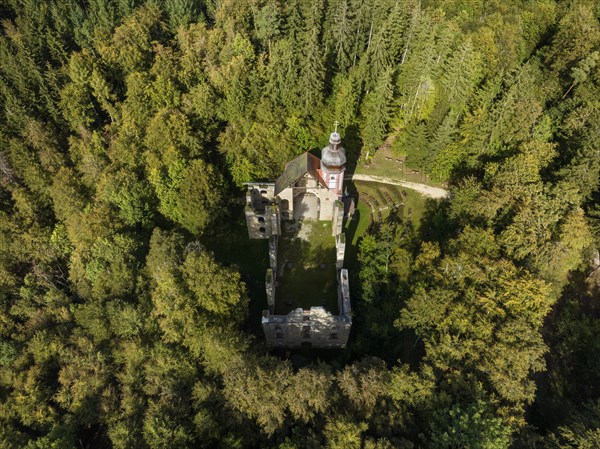 Aerial view of the church ruins