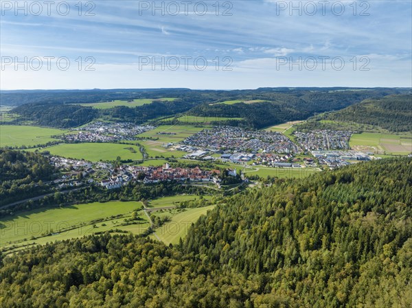 Aerial view of the town of Muehlheim an der Donau