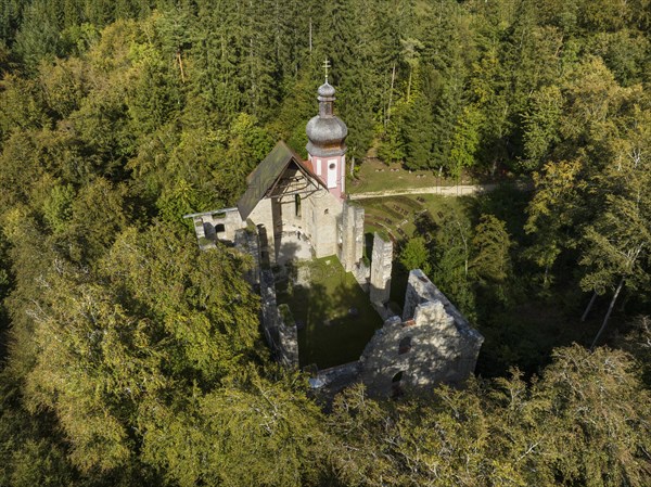 Aerial view of the church ruins