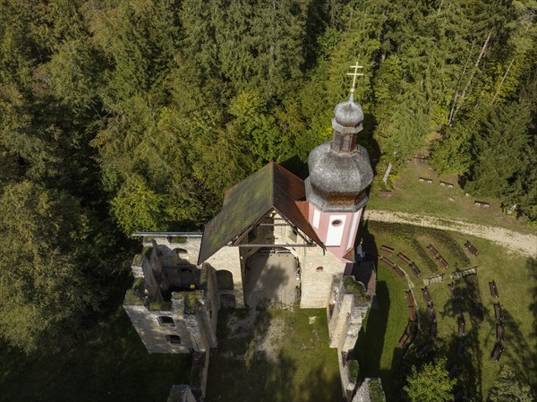 Aerial view of the church ruins