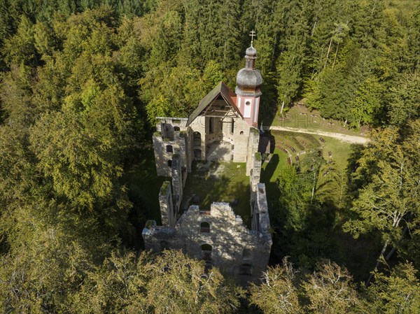 Aerial view of the church ruins