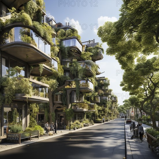 Modern apartments in a city with vegetation on the balconies