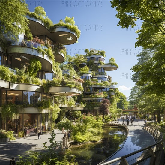 Modern apartments in a city with vegetation on the balconies