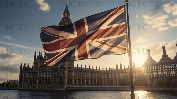 Flag of England in front of Big Ben in London