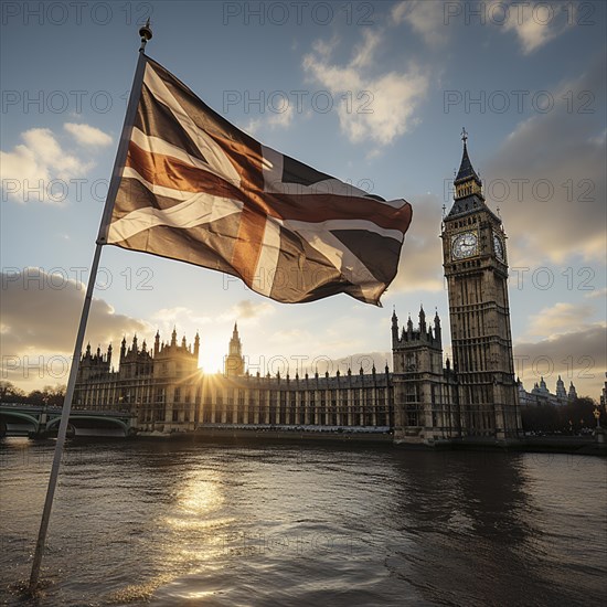 Flag of England in front of Big Ben in London