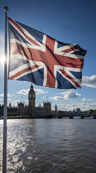 Flag of England in front of Big Ben in London