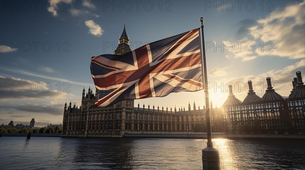 Flag of England in front of Big Ben in London