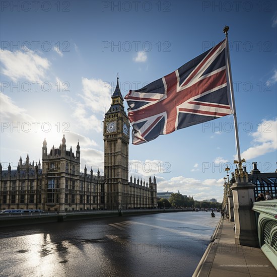 Flag of England in front of Big Ben in London