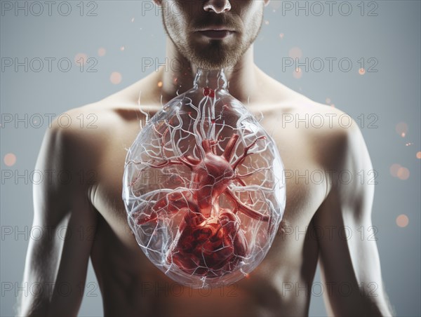 Transparent human looking at the heart