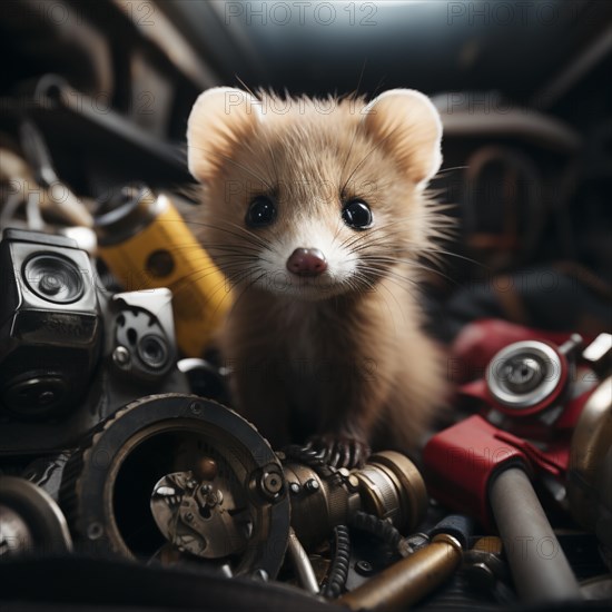 A marten gnaws on a cable in the engine compartment of a car