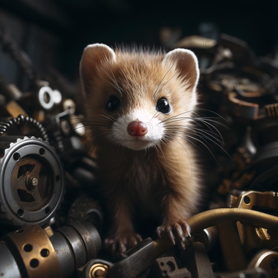 A marten gnaws on a cable in the engine compartment of a car